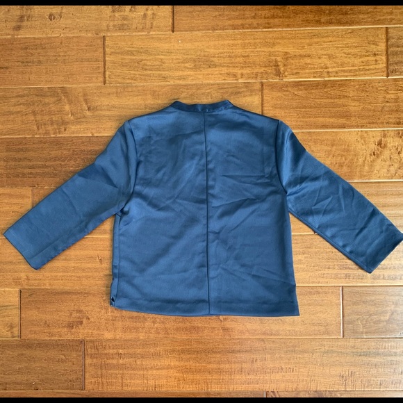 Size 0 DraperJames Navy Silk Tie-Neck Wrap Blouse - Picture 4 of 5